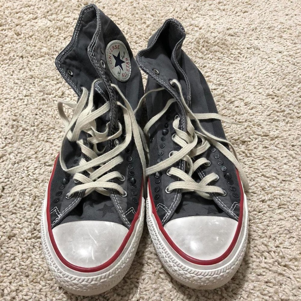 Grey Studded Converse Hi Top Sneakers